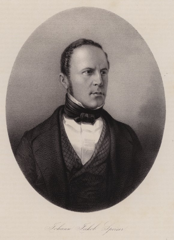 Johann Jakob Speiser, schweizisk tekstilhandler, bankmand og politiker (gravering) af Swiss School