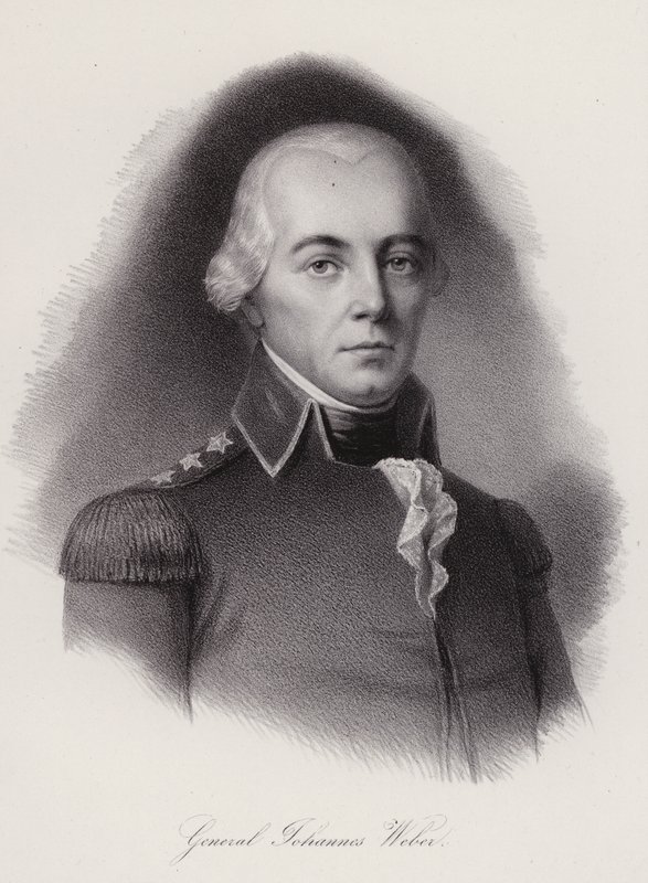 Johann Weber, schweizisk general dræbt i slaget ved Frauenfeld (gravering) af Swiss School