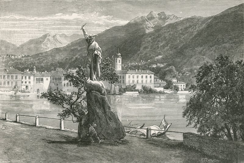Lugano, med statuen af Tell af Vela af Swiss School