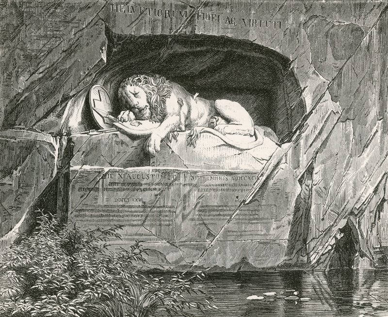 Monument i Luzern til de schweiziske garder, der faldt, mens de forsvarede den franske kongefamilie, 10. august 1792 af Swiss School