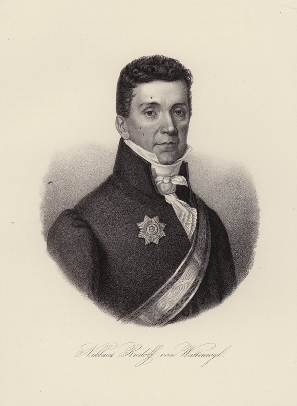 Niklaus Rudolf von Wattenwyl, schweizisk general og den sidste borgmester for restaureringen i byen Bern (gravering) af Swiss School