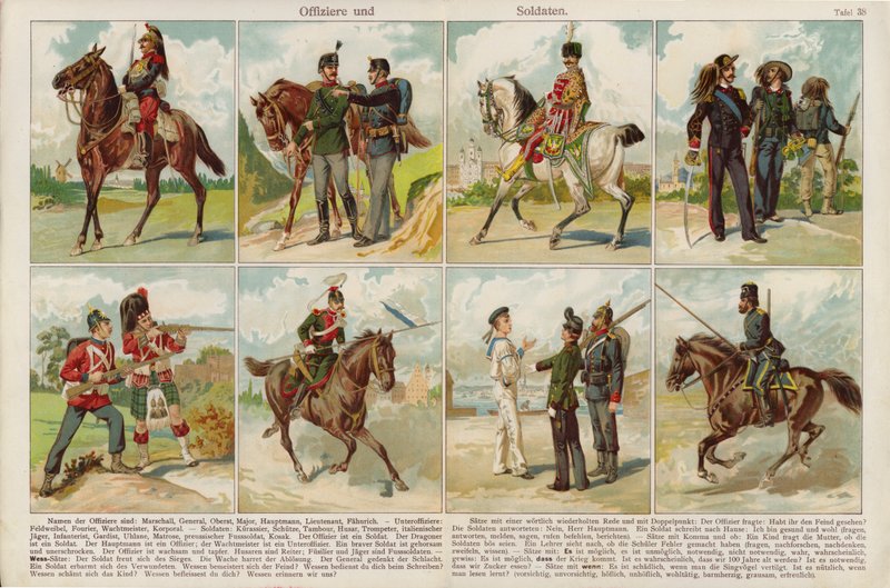 Officerer og soldater fra europæiske hære (chromolitho) af Swiss School