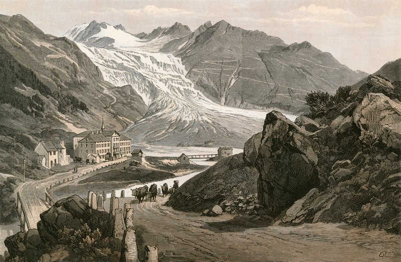 Den nederste del af Rhone-gletsjeren og vejen til Furka af Swiss School