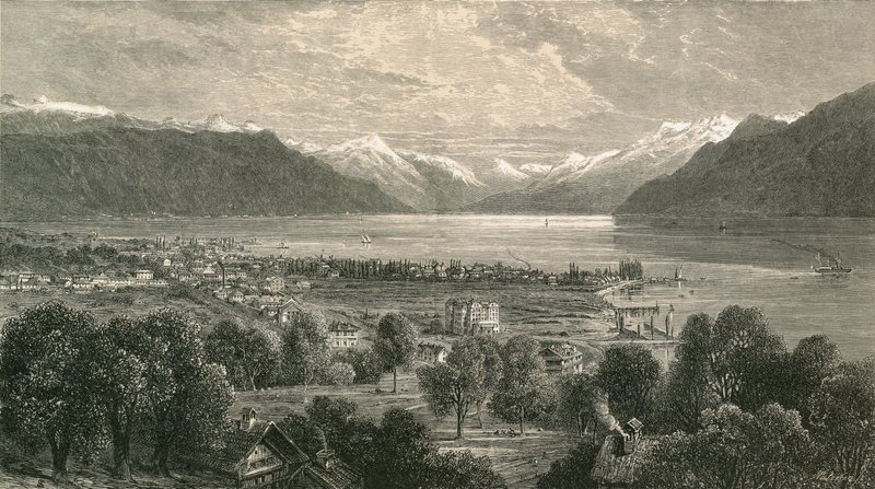 Vevey og den øverste del af Genevesøen, med udsigt mod Rhone-dalen af Swiss School