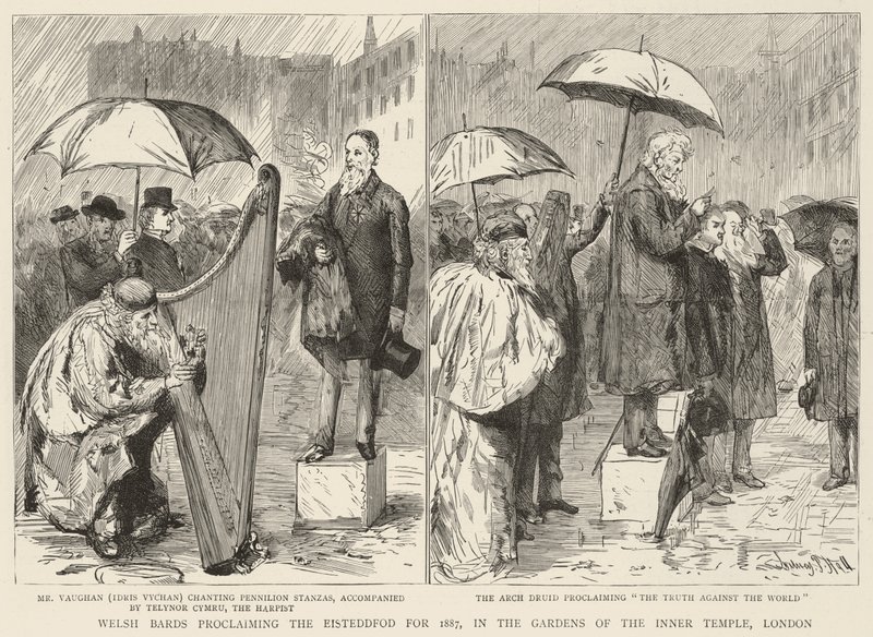Welsh Bards proklamerer Eisteddfod for 1887, i Gardens of the Inner Temple, London af Sydney Prior Hall