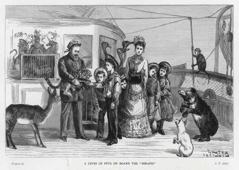 Kong Edward VII med tilfangetagne vilde dyr ombord på troppeskibet Serapis på sit besøg i Indien af Sydney Prior (after) Hall