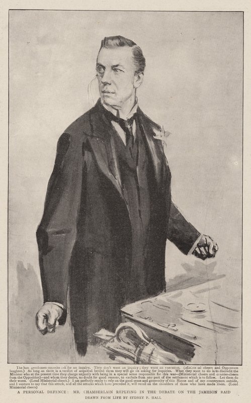 Et personligt forsvar, hr. Chamberlain, der svarer i debatten om Jameson-raidet af Sydney Prior Hall
