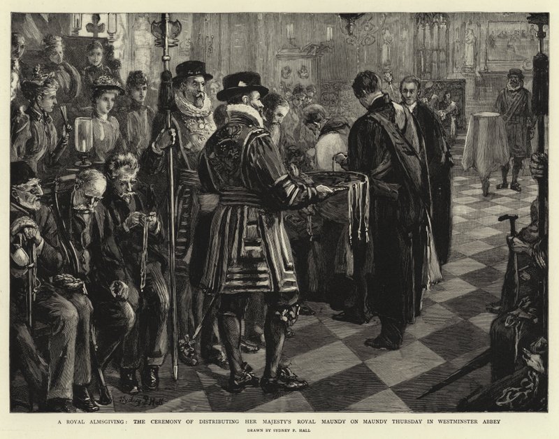 En kongelig almisse, ceremonien for uddeling af Hendes Majestæts kongelige skærtorsdag i Westminster Abbey af Sydney Prior Hall