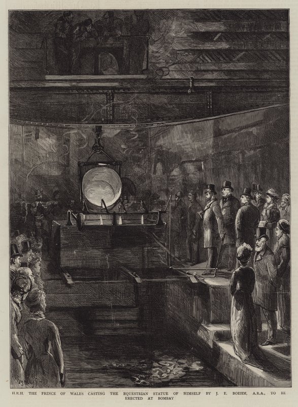 HKH Prinsen af Wales støber rytterstatuen af sig selv af J E Boehm, ARA, der skal opføres i Bombay af Sydney Prior Hall