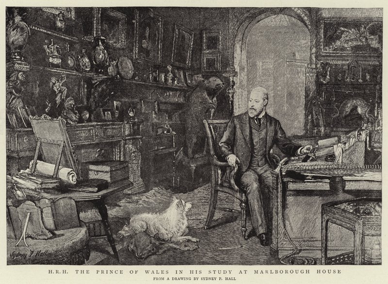 H R H Prinsen af Wales i sit studie i Marlborough House af Sydney Prior Hall