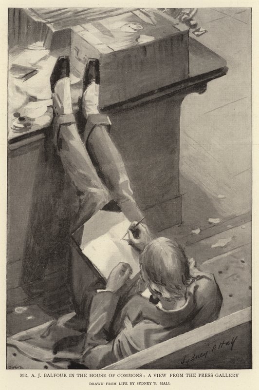 A.J. Balfour i Underhuset, en udtalelse fra pressetribunen af Sydney Prior Hall