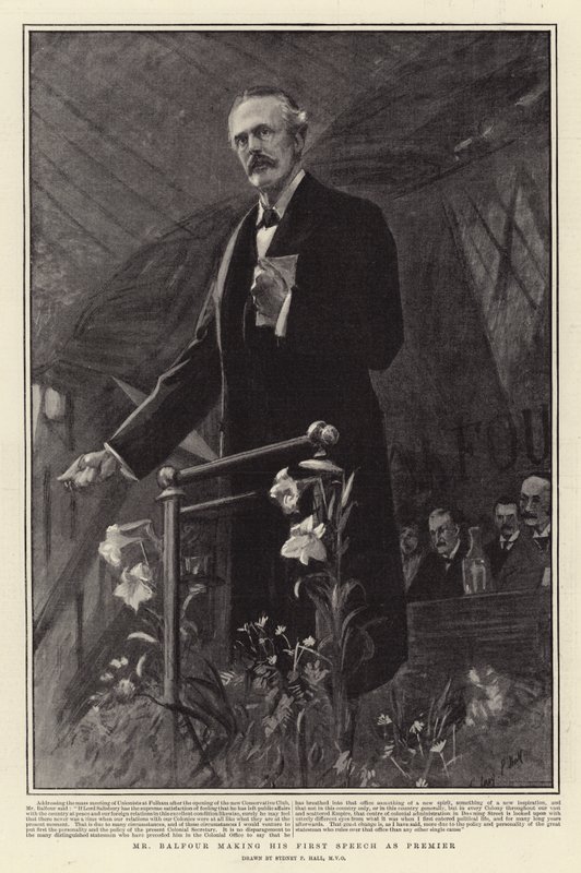 Balfour holder sin første tale som premierminister af Sydney Prior Hall