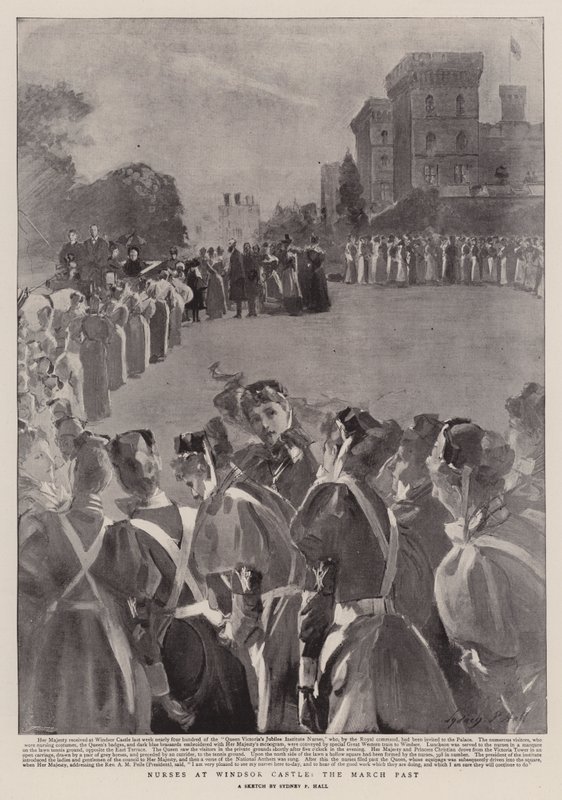 Sygeplejersker på Windsor Castle, March Past af Sydney Prior Hall