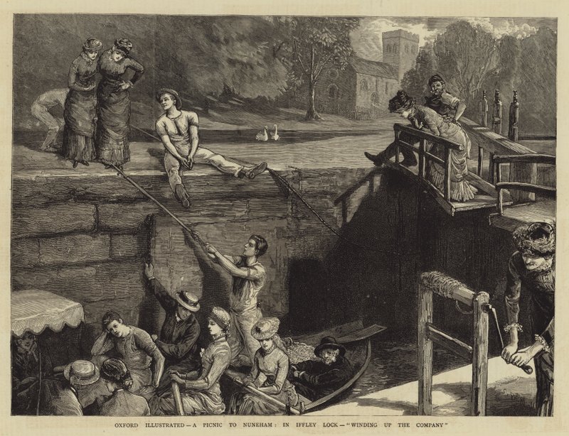 Oxford Illustrated, en picnic til Nuneham, i Iffley Lock, afvikling af virksomheden af Sydney Prior Hall
