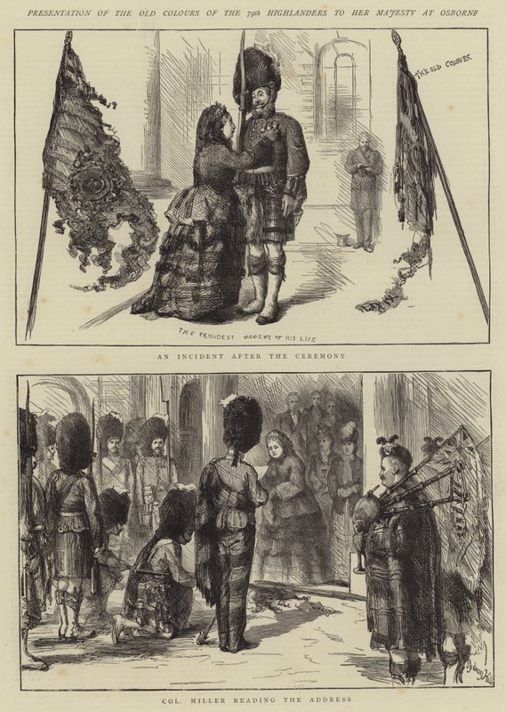 Præsentation af 79th Highlanders gamle farver til Hendes Majestæt i Osborne af Sydney Prior Hall
