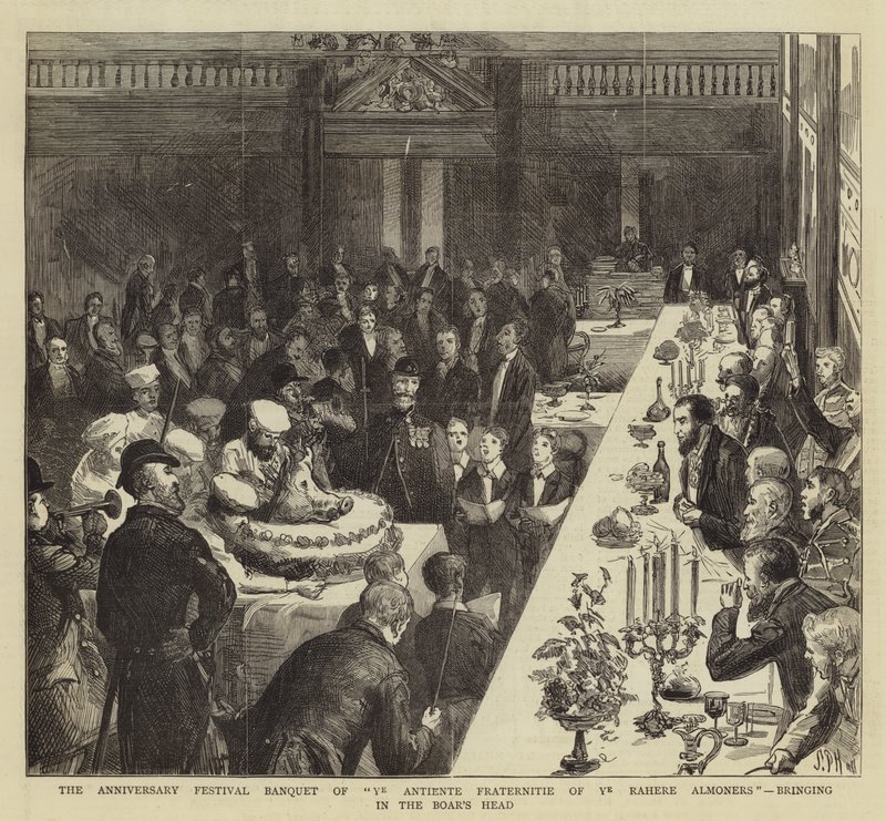 Jubilæumsfesten for Ye Antiente Fraternitie af Ye Rahere Almoners, der bringer vildsvinens hoved ind af Sydney Prior Hall