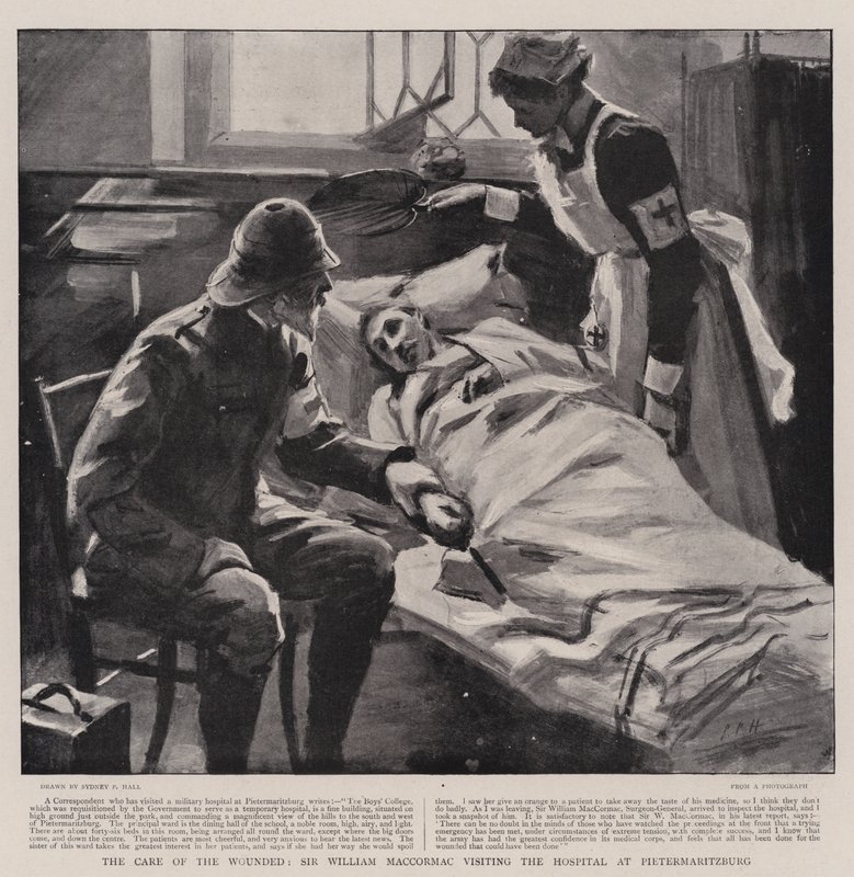 Pleje af de sårede, Sir William MacCormac på besøg på hospitalet i Pietermaritzburg af Sydney Prior Hall