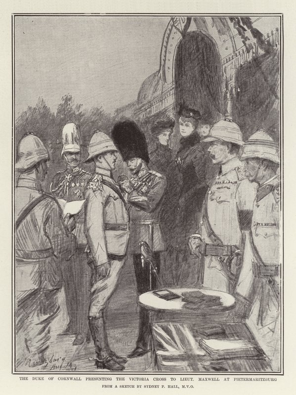 Hertugen af Cornwall præsenterer Victoria Cross til løjtnant Maxwell i Pietermaritzburg af Sydney Prior Hall