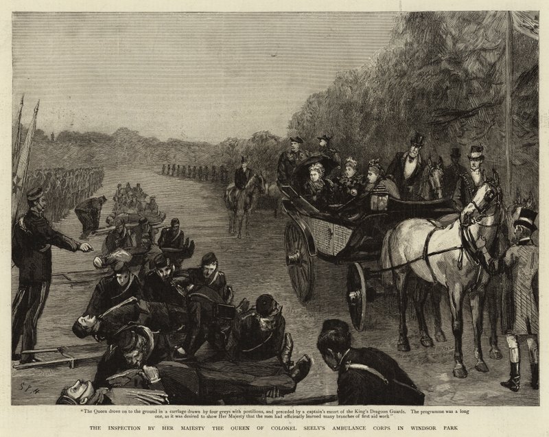 Hendes Majestæt Dronningens inspektion af oberst Seelys ambulancekorps i Windsor Park af Sydney Prior Hall