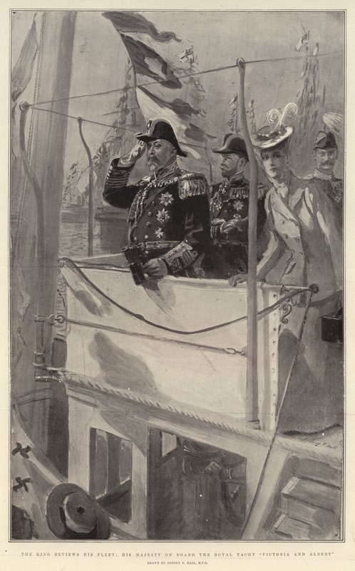 Kongen gennemgår sin flåde, Hans Majestæt ombord på Royal Yacht Victoria og Albert af Sydney Prior Hall