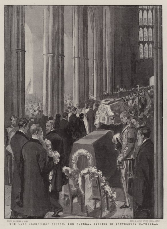 Den afdøde ærkebiskop Benson, begravelsestjenesten i Canterbury Cathedral af Sydney Prior Hall