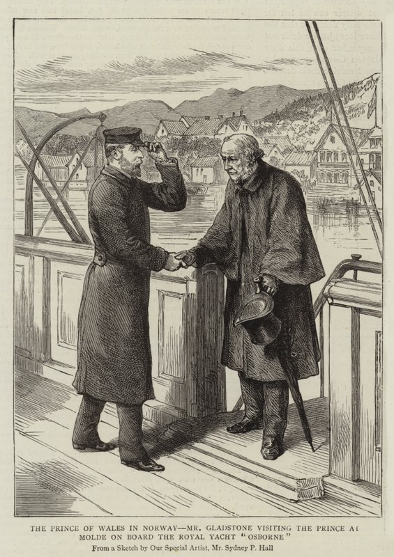 Prinsen af Wales i Norge, hr. Gladstone besøger Prinsen i Molde ombord på Royal Yacht Osborne af Sydney Prior Hall