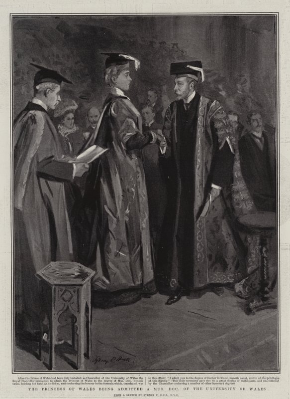 Prinsessen af Wales bliver optaget som doktor i musik ved University of Wales af Sydney Prior Hall