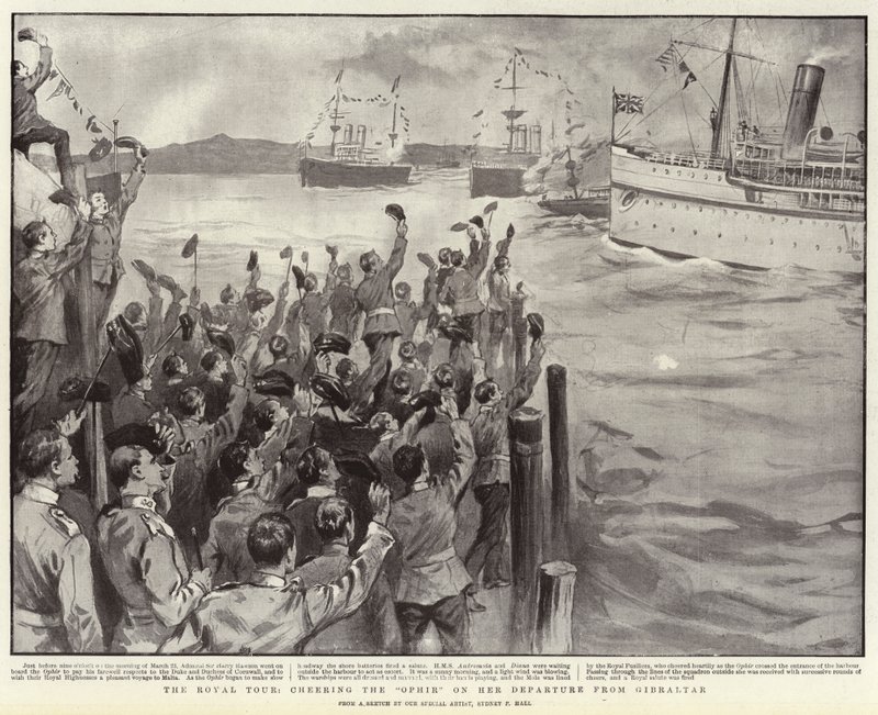 Den kongelige tur, der hepper opiren på hendes afgang fra Gibraltar af Sydney Prior Hall