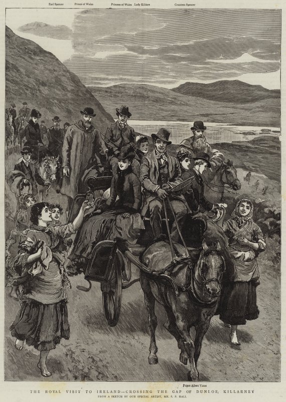 Det kongelige besøg i Irland, over Dunloe Gap of Dunloe, Killarney af Sydney Prior Hall