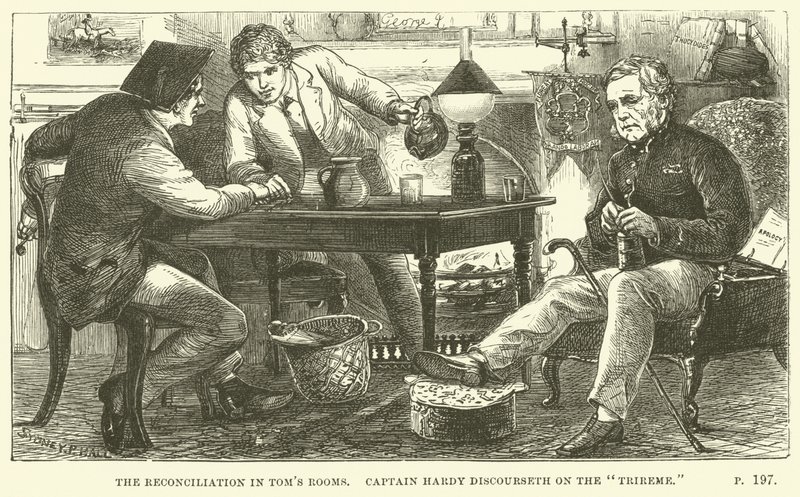 Illustration til Tom Brown i Oxford af Thomas Hughes af Sydney Prior after Hall