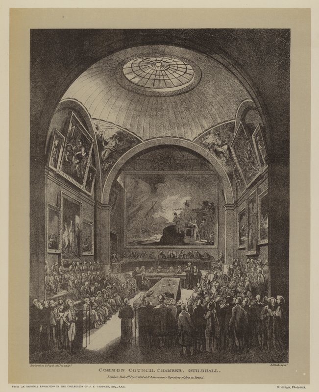 Common Council Chamber, Guildhall, City of London, 1808 af T. and Pugin Rowlandson