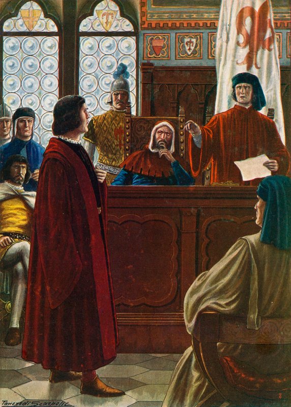 Cosimo dei Medici indkaldt til at møde for Signoria for at forsvare sig mod sine fjender i 1433 af Tancredi Scarpelli