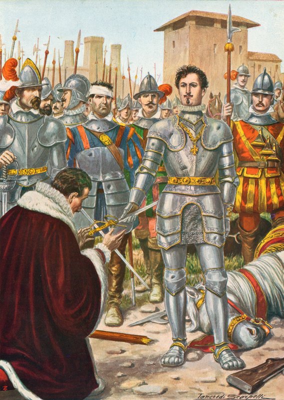 Frans I af Frankrig blev taget til fange ved slaget ved Pavia i 1525 af Tancredi Scarpelli