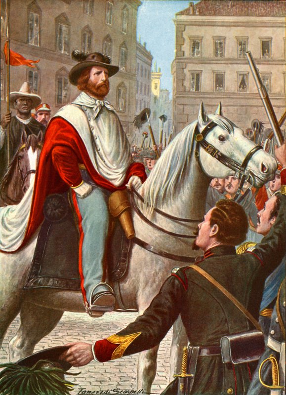 Garibaldi og hans frivillige styrke går ind for at forsvare Rom i 1849 af Tancredi Scarpelli