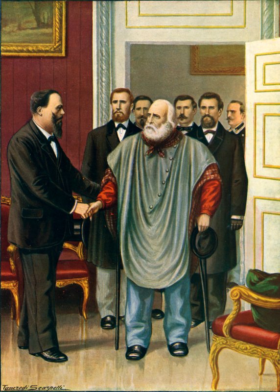 Garibaldi besøger Vittorio Emanuele i Rom. Den sidste diskussion mellem de to forfattere af Risorgimento af Tancredi Scarpelli