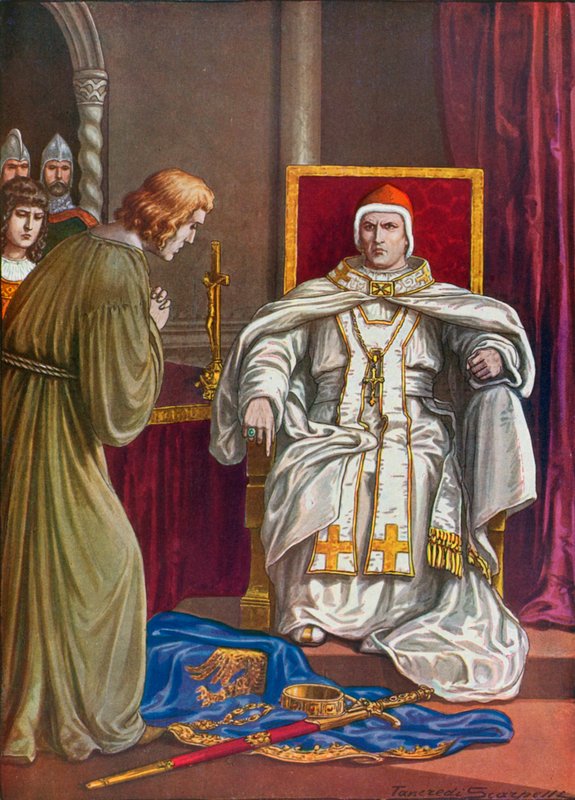 Den hellige romerske kejser Henrik IV gør bod for at vende sin ekskommunikation af pave Gregor VII af Tancredi Scarpelli