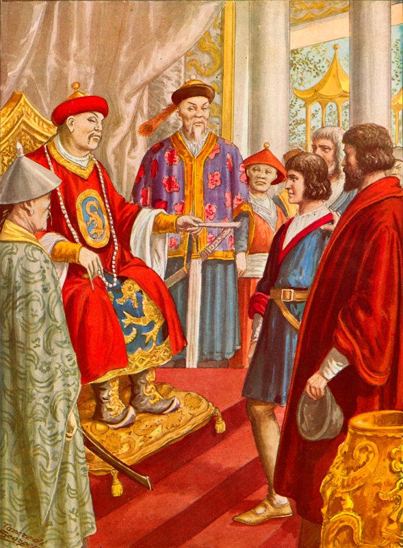 Marco Polo den yngre bliver præsenteret for Kublai Khan af Tancredi Scarpelli