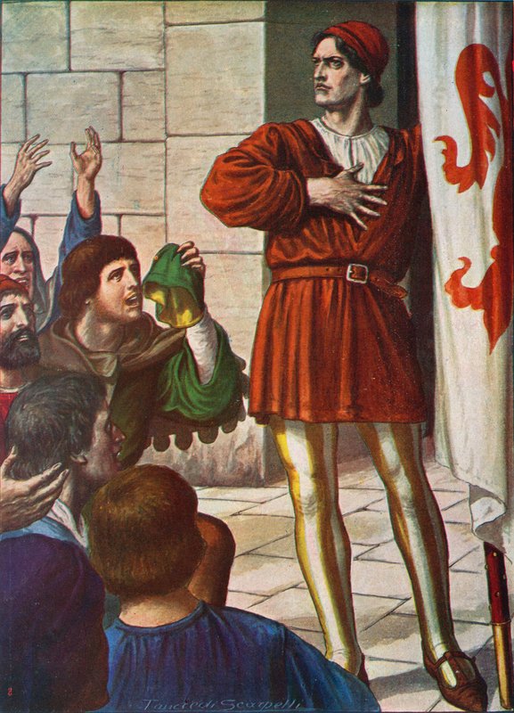 Michele di Lando foran en jublende menneskemængde, 1378 af Tancredi Scarpelli