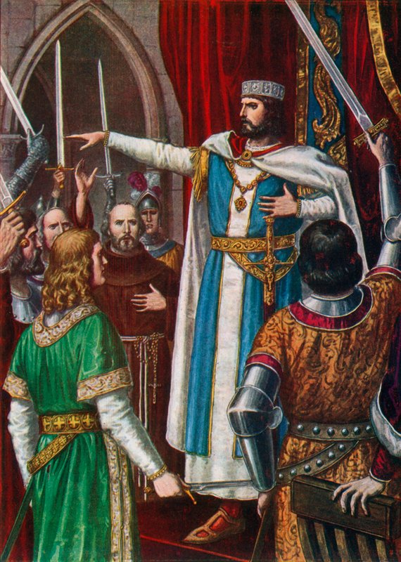 Rudolf II af Bourgogne kronet til konge af langobarderne i Pavia, 923 af Tancredi Scarpelli