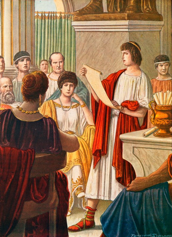 Virgil læser sine digte for Augustus med Octavia til stede af Tancredi Scarpelli