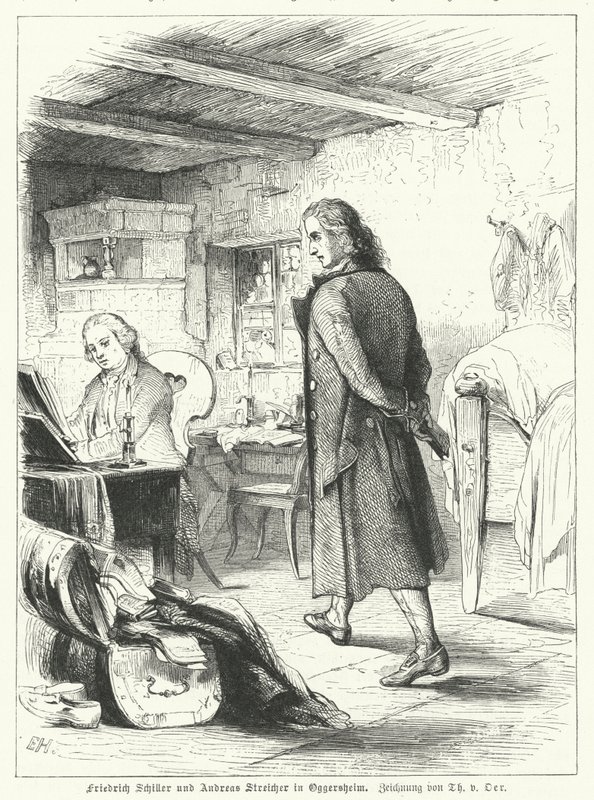 Den tyske digter og dramatiker Friedrich Schiller med sin ven pianisten og komponisten Andreas Streicher i Oggersheim af Theobald Reinhold von Oer