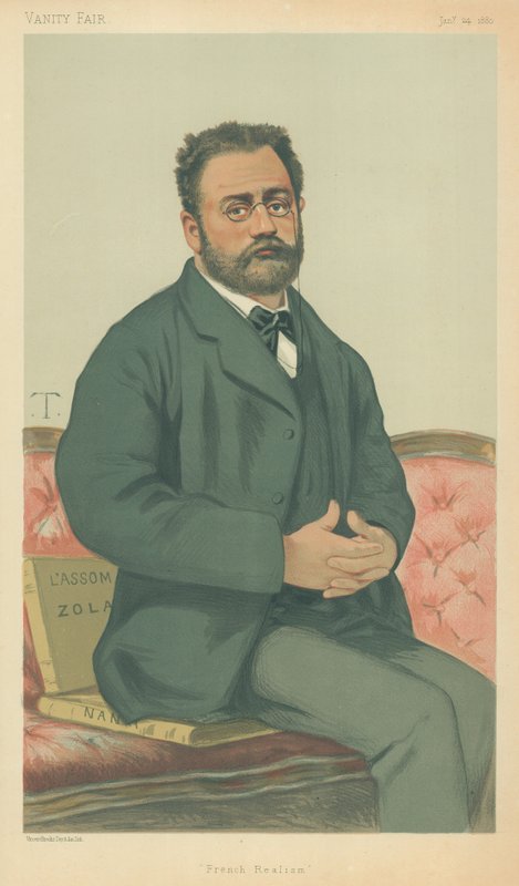 M Emile Zola, fransk realisme, 24. januar 1880, Vanity Fair tegneserie af Theobald Chartran