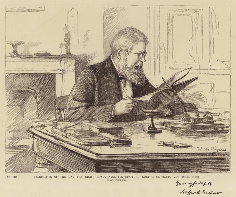Dagens berømtheder, den højre ærede Sir Stafford Northcote, Baronet, MP, DCL, GCB af Theodore Blake Wirgman