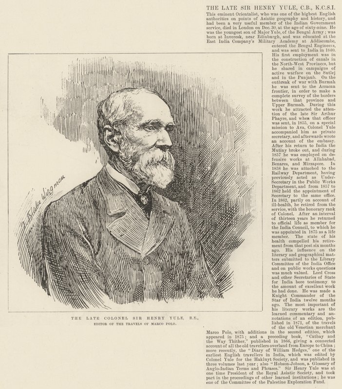 Den afdøde oberst Sir Henry Yule, RE, redaktør af The Travels of Marco Polo af Theodore Blake Wirgman