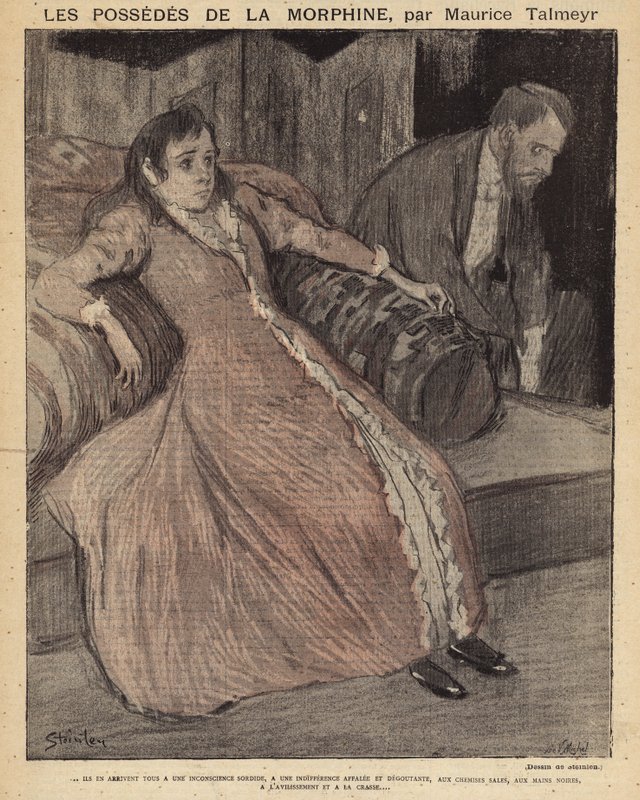 Scene fra Le Possedes de la Morphine af Maurice Talmeyr af Théophile Alexandre Steinlen