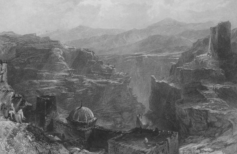 Klosteret Santa Saba, i ørkenen Ziph, nær Jerusalem af Thomas Allom
