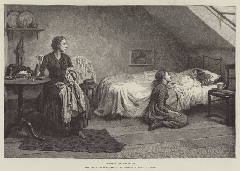 Enke og faderløs, udstillet i Det Kongelige Akademi af Thomas Benjamin Kennington