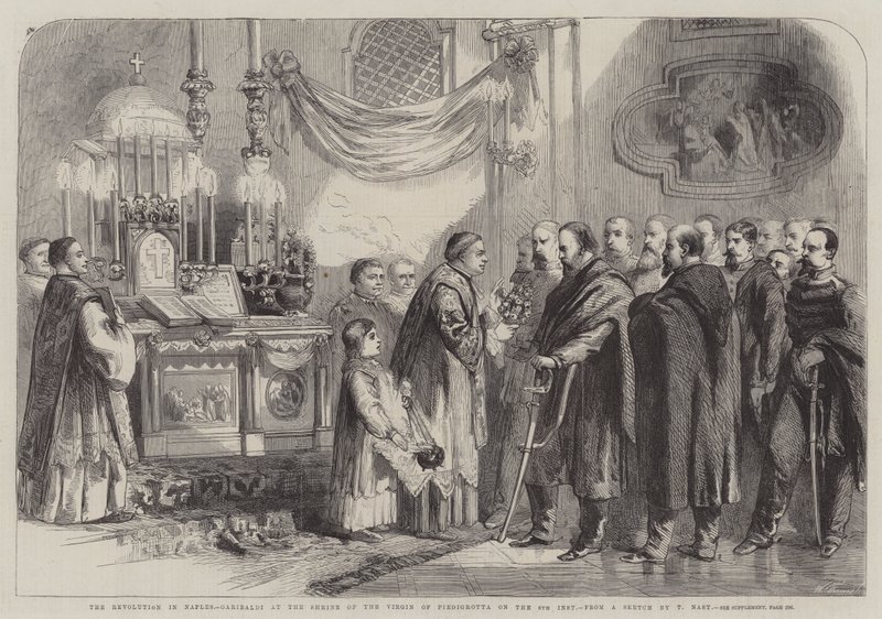 Revolutionen i Napoli, Garibaldi ved helligdommen for Jomfruen af Piedigrotta den 8. inst. af Thomas Nast