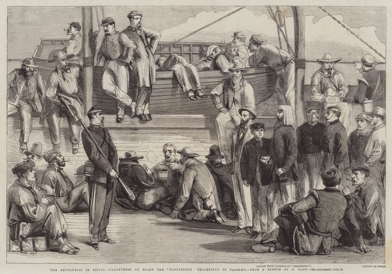 Revolutionen på Sicilien, frivillige ombord på Washington, der fortsætter til Palermo af Thomas Nast