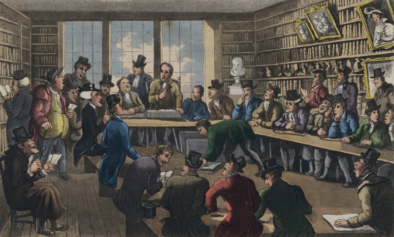 Doctor Syntax på en auktion af Thomas Rowlandson